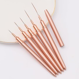 Nail Art Brushes, 5Pcs Nail Art Liner Brushes, Painting Art Design Brush Set Nail Dotting Drawing Tool for Long Lines, Thin Details, Fine Drawing Sizes 4/8/12/20/25mm, Rose Gold