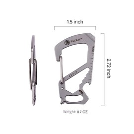 TACRAY Mosquetón llavero clip de acero inoxidable con clip antipérdida y liberación rápida, llavero multiherramienta abrebotellas y regla, cierre fácil de transportar mochila