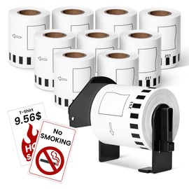 MarkDomain 10 Rolls DK-2251 Continuous Length Black/Red Label on White Paper Tape Compatible Brother DK2251 Replacement Label Roll 2.4” x 50 feet with 1 Frame for QL-800, QL-810W, QL-820NWB Printers