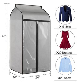 Univivi Hanging Garment Bags,Garment Clothes Cover Protector Garment Rack Cover Protector Well-Sealed Dress Bags (43 Inch-1PC, Grey)