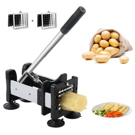 Votron Cortador de patatas francesas de acero inoxidable con cuchillas duraderas de 2 tamaños para verduras, patatas, cebollas, zanahorias, pepinos, frutas, manzanas