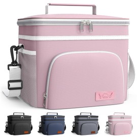 HOTOR Insulated Lunch Box for Men & Women - Leak-Proof Cooler Lunch Bag with 4 Pockets, Adjustable Strap, Ideal for Work, Picnic, Travel - Large, Light Pink, 13.0"×7.9"×9.1"