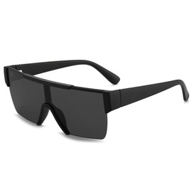 Dollger Oversized Square Sunglasses for Men Women, Lightweight Flat Top Sunnies, Fashion Rimless Shades UV Protection (Black)