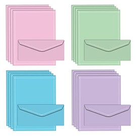 Assorted Solid Color Stationery Paper Set, 100 Piece Set (50 Sheets + 50 Matching Envelopes), Letter Size 8.5 x 11 inch, 4 Colors/Designs, Double Sided Printing Paper, by Better Office Products