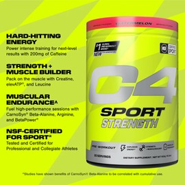 Cellucor C4 Sport Strength Pre Workout Powder - NSF Certified for Sport - Beta-Alanine, Creatine, 200mg Caffeine - Sugar Free Energy Supplement for Men & Women - Watermelon, 20 Servings