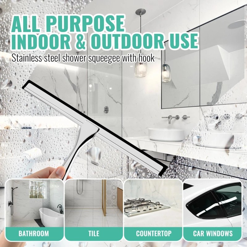 OSAMEDA Shower Squeegee for Glass Doors with Adhesive Hook