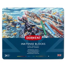 Derwent Inktense Blocks 24 Tin, Set of 24 Water-Colours, 8mm Block, Water-Soluble, Ideal for Drawing, Colouring, Crafts & Painting on Paper & Fabric, Professional Quality (2300443)