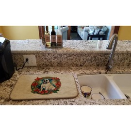 Caroline's Treasures DAC2329DDM White Boxer Christmas Flowers Dish Drying Mat Absorbent Dish Drying Mat Pad for Kitchen Counter Dish Drainer Mat for Countertop, 14 x 21", Multicolor