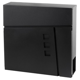 Modern Wall Mounted Outdoor Mailbox – 14" x 14" Black Galvanized Steel Mailbox with Newspaper Holder & 2 Security Keys for Package, Outside, Home and Office - Modern Mailbox by Ondor