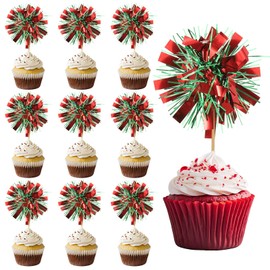 PATIKIL Firework Cupcake Toppers, 50 Pcs Sparkle Tassel Cupcake Picks Birthday Party Graduation Wedding Foil Decor Cocktail Food Fruit Toothpicks Christmas, Green Red