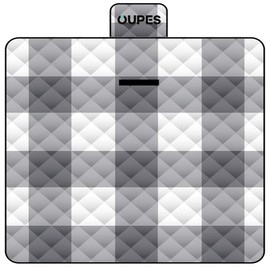 OUPES Picnic Blanket with Waterproof Backing, Camping on Grass, Sandproof, Best Gift for Couple & Families, Black and Gray Checkered