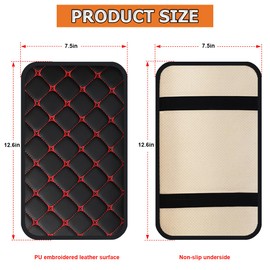 HZEL Car Center Console Cushion Pad, PU Leather Vehicle Armrest Protection Cover, Waterproof Automotive Interior Arm Rest Seat Box Mat Accessories, Universal for SUV, Sedan, Truck (Black/Red)