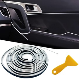 OSIFIT Car Interior Trim Strips, 16.4ft Electroplating Decoration Styling Door Dashboard, Flexible Accessories with Installing Tool (silver)