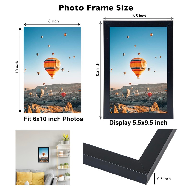 JCJMY 6x10 Picture Frame Black for Wall Hanging or Tabletop,