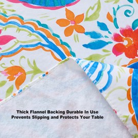Newbridge Easter Boho Chic Paisley Print Vinyl Flannel Backed Tablecloth, 60 x 120 Inch Rectangle, Blue Red and Pink Floral Vinyl Tablecloth with Flannel Backing for Spring Barbecue Parties and Dining