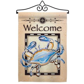 Blue Crab Garden Flag Set Wall Hanger Animals Sea Creature Nautical Ocean Fish Outdoor Summer Marine Small Decorative Gift Yard House Banner Made In USA 13 X 18.5