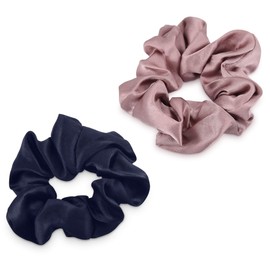 Navaris Hair Scrunchies Hair Band Made of Silk - 2-Piece Scrunchie Set Hair Bands for Hair Tying - Elastic Hair Band for Ponytail