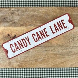 pf+a Vintage Candy Cane Lane Metal Sign - Metal Christmas Sign | Candy Cane Lane