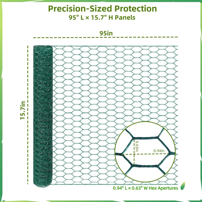 Chicken Wire, Easy to Shape, 15.7 x 95 Inches, Green