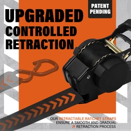 Retractable Ratchet Straps - 1.5In x 10FT Upgraded Controlled Retraction Ratchet Strap 4408lb Break Strength Heavy Duty Auto Self Retracting Tie Down Strap for Truck, Trailer, Motorcycle (1.5Inch-2pk)