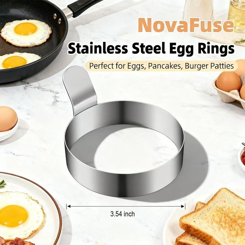NovaFuse Set of 4 Fried Egg Moulds, Stainless Steel Egg
