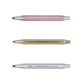 KOH-I-NOOR Automatic 5640 Metal Mechanical Pencil with Lead Sharpener Set of 3 Lead Thickness 5.6 mm Pink Gold and Silver