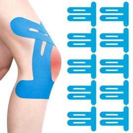Pack of 10 Blue PreCut Kinesiotapes Knee, Kinesiology Tape, Without Shere, Waterproof & Elastic Physio Tape for Knee Pain