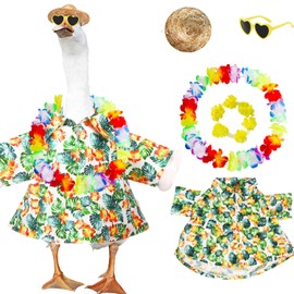 Orgrimmar Hawaiian Goose Costume Outfit Cute Tropical Plant Style with Hat, Glasses & Colorful Flower Wreath for Lawn/Yard Decor - Summer Porch Goose Ornaments