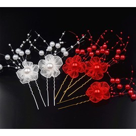 AKOAK 10 Pcs Bridal Imitation Pearl Hair with White Flower U-shaped Fork Flower Wedding Accessories Cloth Accessories