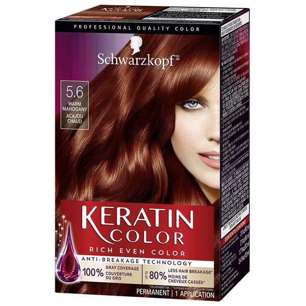 Schwarzkopf Keratin Color Permanent Hair Color Cream, 5.6 Warm Mahogany(Packaging May Vary)