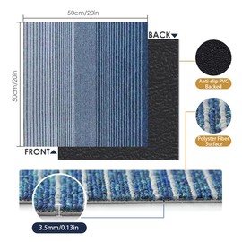 Carpet Tiles Reusable, 20" x 20" Squares Carpet 12 Tiles/32.29 Sq Ft, PVC Backed Tile 0.13" Pile Height, Non-Slip Soft Padded for Office, Bedroom, Living Room, Garage