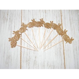 24 Gold Glitter Bunny cupcake toppers - Bunny food picks birthday party baby shower supplies