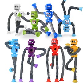 8 Piezas Robot Telescopica con Ventosa, Mini Ttubos Sensoriales, Juguetes Sensoriales Tubes para Niños, Pop Tube Sensor, Colorido Kit de Tubo Estirable, Juguetes Antiestrés para Adultos, Fidget Toys