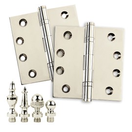 Embassy Door Hinge Solid Brass - 4 x 4 Inch, Heavy Duty, Polished Nickel, Ball Bearings, Rust Resistant Pin, Architectural Designer Grade, Home Improvement, 2 Pack