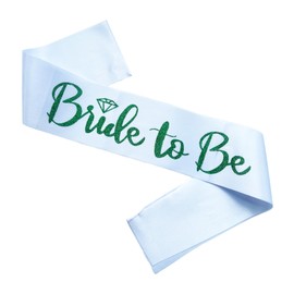 Ashaqshnglee Bride to Be Sash, Bachelorette Party Sash for Bridal Shower Wedding Party Favors Accessories Supplies Engagement Gifts,White Satin with Glitter Letter Green