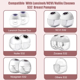 Two Full Sets Breast Pump Parts with 24mm Flange Compatible with Lansinoh Discreet Duo/NCVI/Nuliie/NICEGREEN Life/Zooawa S32 Breast Pump Replacement Parts,S32 Pump Parts,Extra Duckbill Valve&Diaphragm