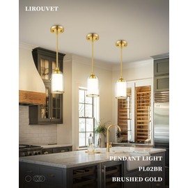 LIROUVET 3 Pack Pendant Lights, Vintage Dual Glass Hanging Lamp, Brushed Gold Pendant Lights Kitchen Island with Clear and Milk Glass, Pendant Lighting for Dining Room