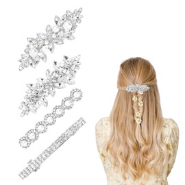 4PCS Silver Hair Clips,Diamante Hair Clips for Women,Sparkly Hair Clip,Rhinestone Wedding Hair Accessories for Women Wedding,Party,Daily