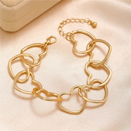 Heart Bracelet for Woman, Gold Alloy Adjustable Love Chain Link Bracelet for Wife Daughter Friends Couples