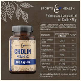 Choline Complex - 100 Vegan Capsules - 3 Choline High Dose Compounds - Choline Bitartrate - Phosphatidylcholine - Citicoline Sodium (CDP-choline) - Choline Bitartrate Perfectly Dosed - Kolin Colin