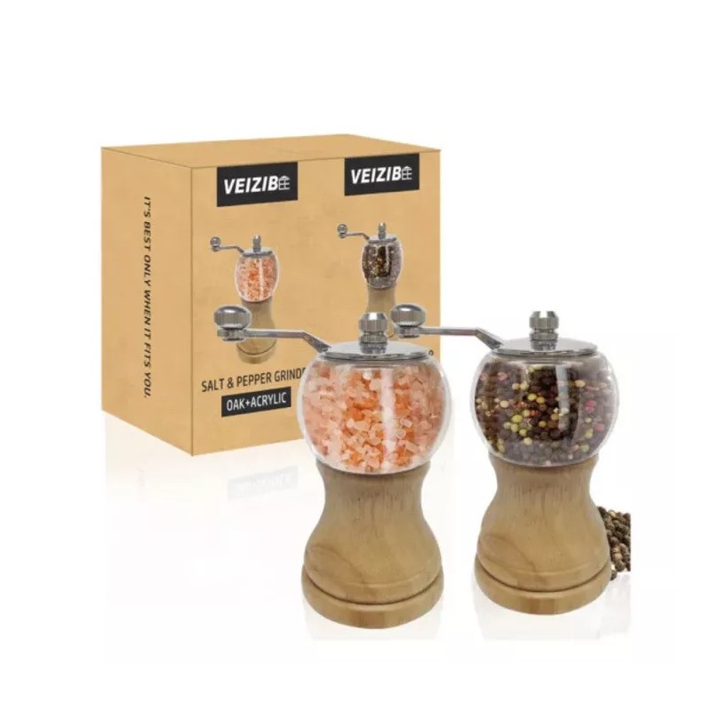 VEIZIBEE Classical Hand Shake Wood Pepper Grinder Set And Gorgeous