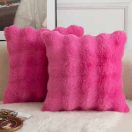 Mandioo Pack of 2 Cushion Covers 55cm x 55cm Decorative Thick Plush Wool Throw Pillow Covers cases for Sofa Bedroom Living Home 22 x 22 Inch Hot Pink