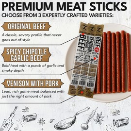 Zick's Gourmet Gift Box 1.3oz | Mixed Flavors – Original Beef, Spicy Chipotle Garlic, Venison with Pork | Gluten-Free, Paleo Friendly, High Protein Clean Snack Sampler | Mixed 24 - Giftbox