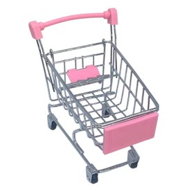 Bonka Bird Toys 2297 Mini Shopping Cart Supermarket Handcart Basket Foot Talon Bird Toy Treat Forage Dispenser Holder Model Metal Wheel Wire Frame Pet Fun (Light Pink)