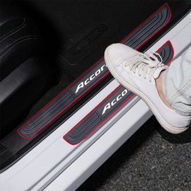 ONRAI 4pcs/Set Car Door Sill Plate Protectors - Black Soft Rubber Front/Rear Door Sill Scuff Plate Guard, Door Pedal Protector Stickers fit for Honda Accord (HA01)