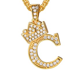 U7 Crown King Necklace Fully Iced Hip Hop Name Jewelry 18K Gold Plated Bling Letter C Pendant Initial Necklace for Men Women