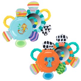 Nuby Interactive Baby Safe Look at Me Mirror Teether Toy with Crinkle Fabric + Rattle Sounds | 2 Pack Koala and Monkey | 6m+ | Soft and Hard Teething Surfaces