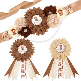 Serencatcher Highland Cow Baby Shower Sash Kit, Highland Cow Maternity Sash and Corsage Pin, Brown Mom Dad To Be Sash for Highland Cow Baby Shower Western Cowgirl Cowboy Gender Reveals Party