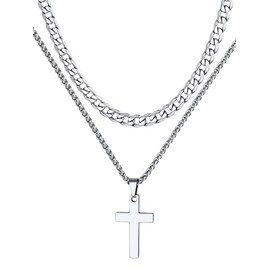 Supcare Men's Cross Necklace, Stainless Steel Fashion Cross Pendant Cuban Chain Jewelry 51+5cm, Minimal Cross Gifts