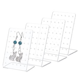 PH PandaHall 4 Pack Earring Holder, 42 Holes Ear Studs Display Stand L-Shape Earrings Jewelry Show Rack Stand Organizer Plastic Display Showcase 2.3 x 3.5 x 1.5 Inch